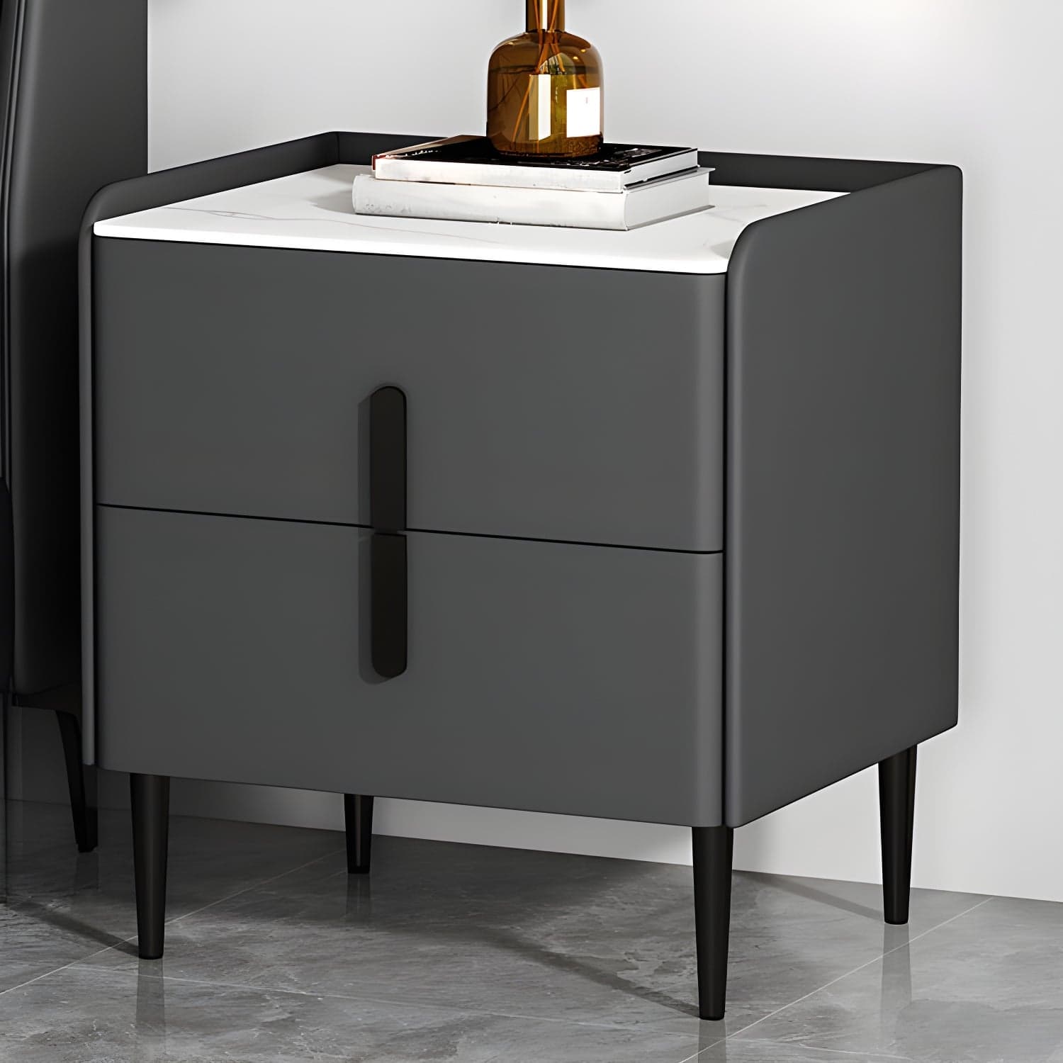 Stone Accent Table Nightstand Modern Bedside Cabinet for Bedroom - image 8