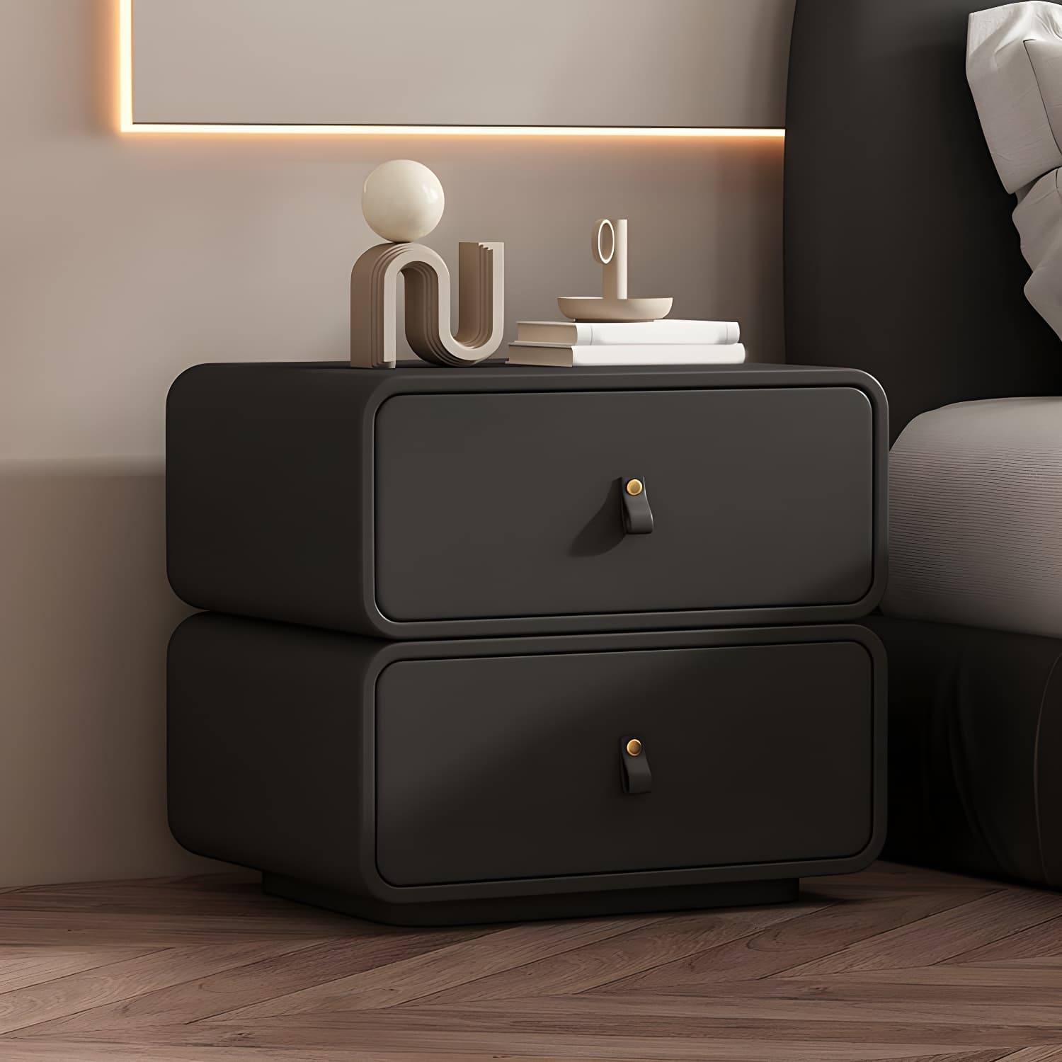 Modernism Bedside Desk Shape in Rectangular with Two-drawer for Bedroom