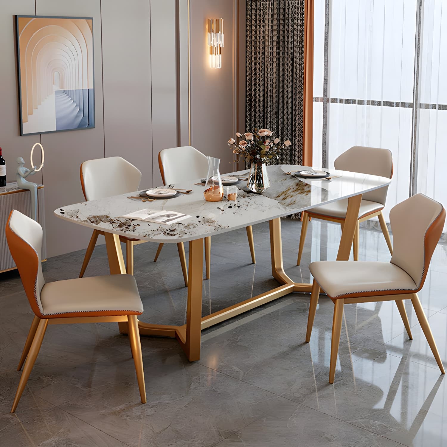 Glam 1/2/7 Pieces Dining Table Set with Sintered Stone Top Stainless Steel Dinette Set - image 3