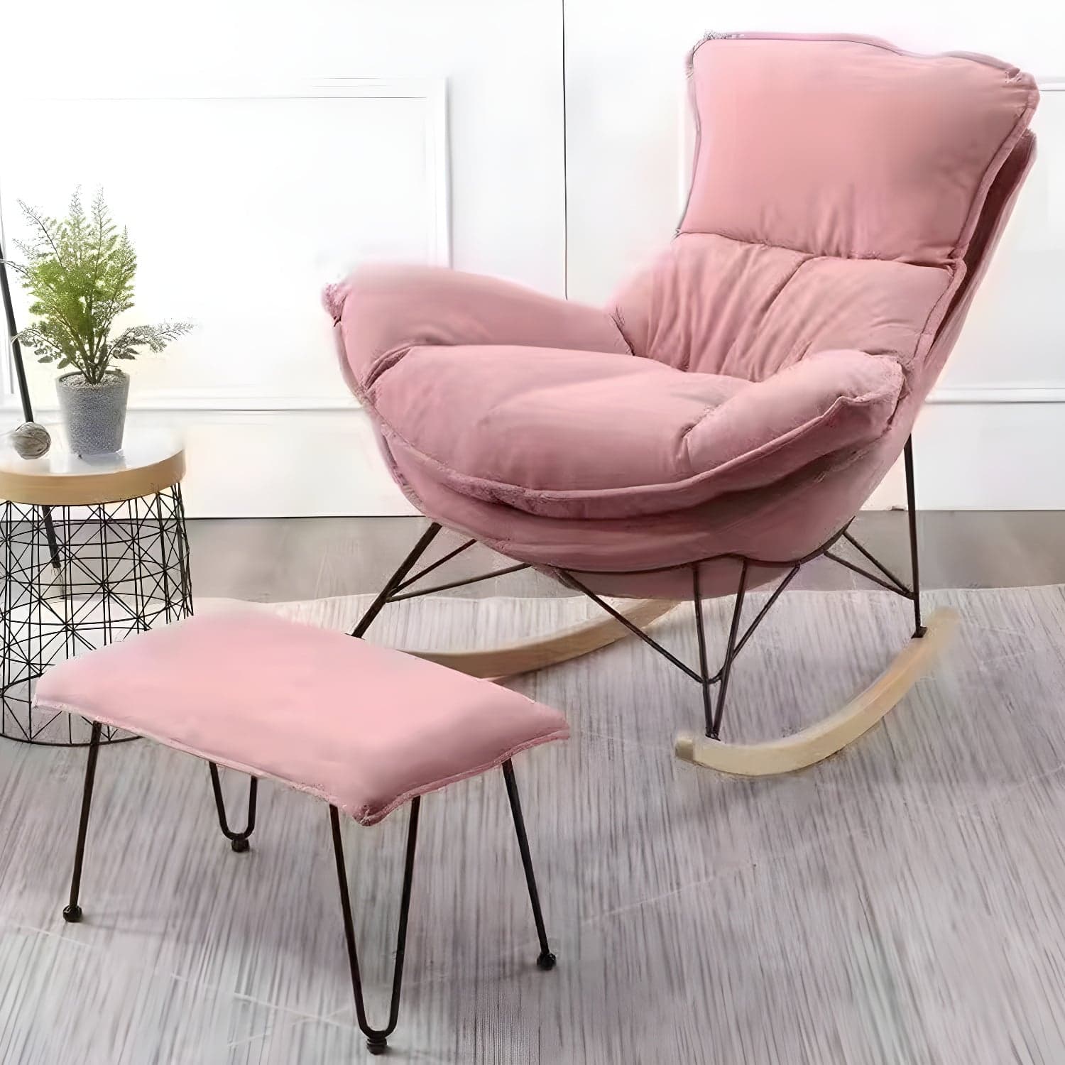 Modern Cushions Rocker Chair Metal Frame Spindle Rocker Chair with Ottoman - image 11