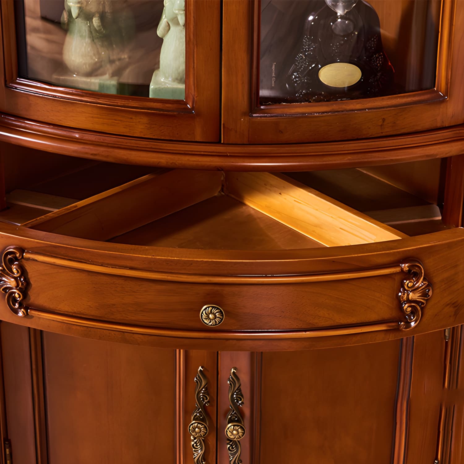 Victorian Solid Wood Triangle Accent Cabinet Glass Paned Cabriole Legs - image 8