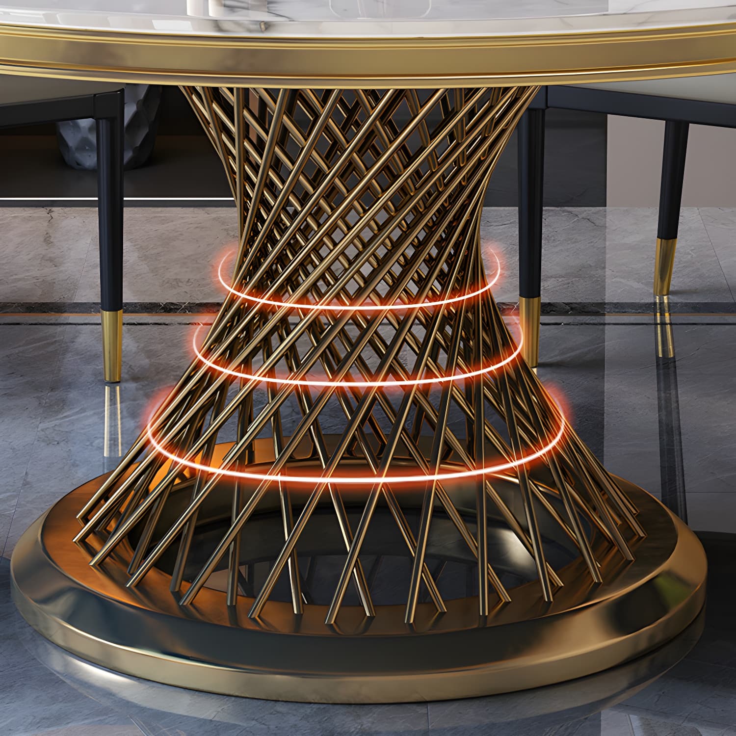 Round White Marble Modern Dining Table with Gold Steel Pedestal Base - image 11
