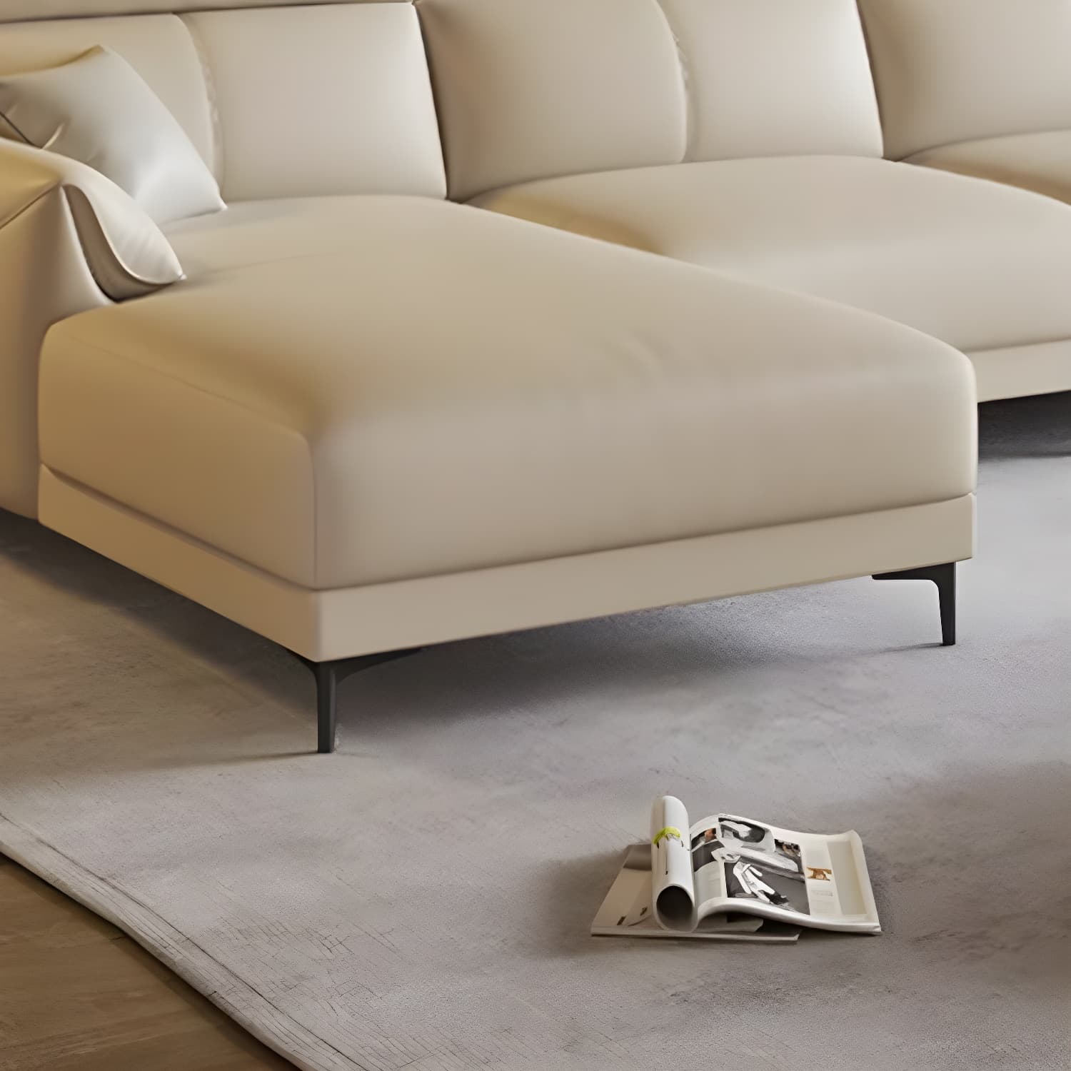 Modern Beige Genuine Leather Sectional Sofa with Adjustable Headrest - image 6