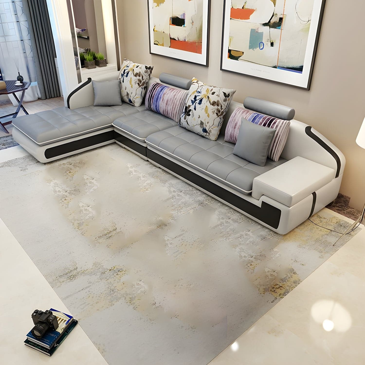 Modern Wood Frame L-Shaped Stationary Sofa Chaise in Tech Cloth with Pillow Back - image 8