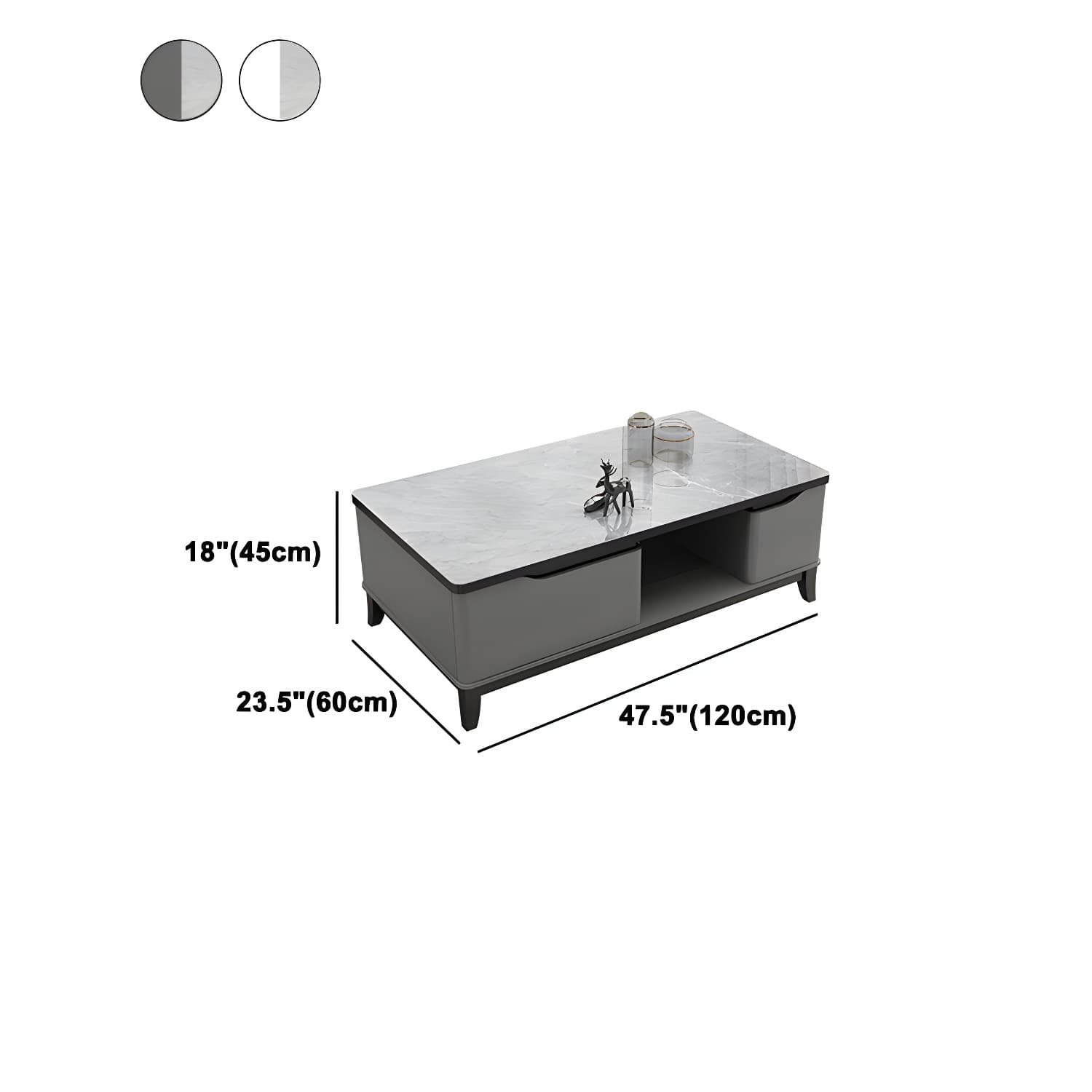 17.7 " Tall Contemporary Wood 4 Legs Glass/slate Rectangular Top Coffee Table with Drawers - image 18