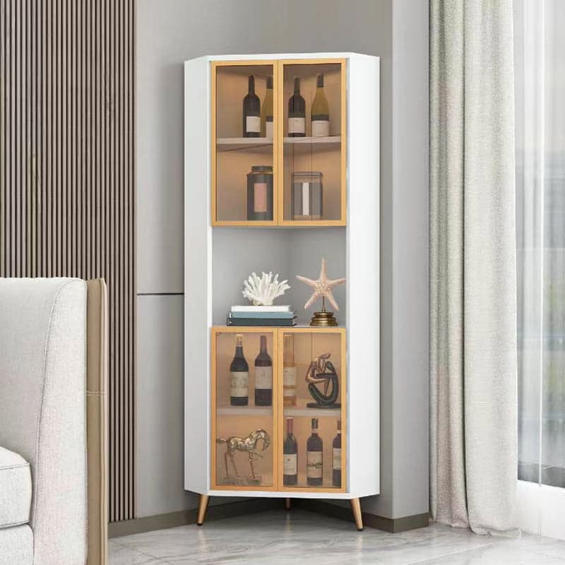 Contemporary Wood Corner Accent Cabinet with Clear Glass Doors, Metal Legs and Interior Shelves - image 3