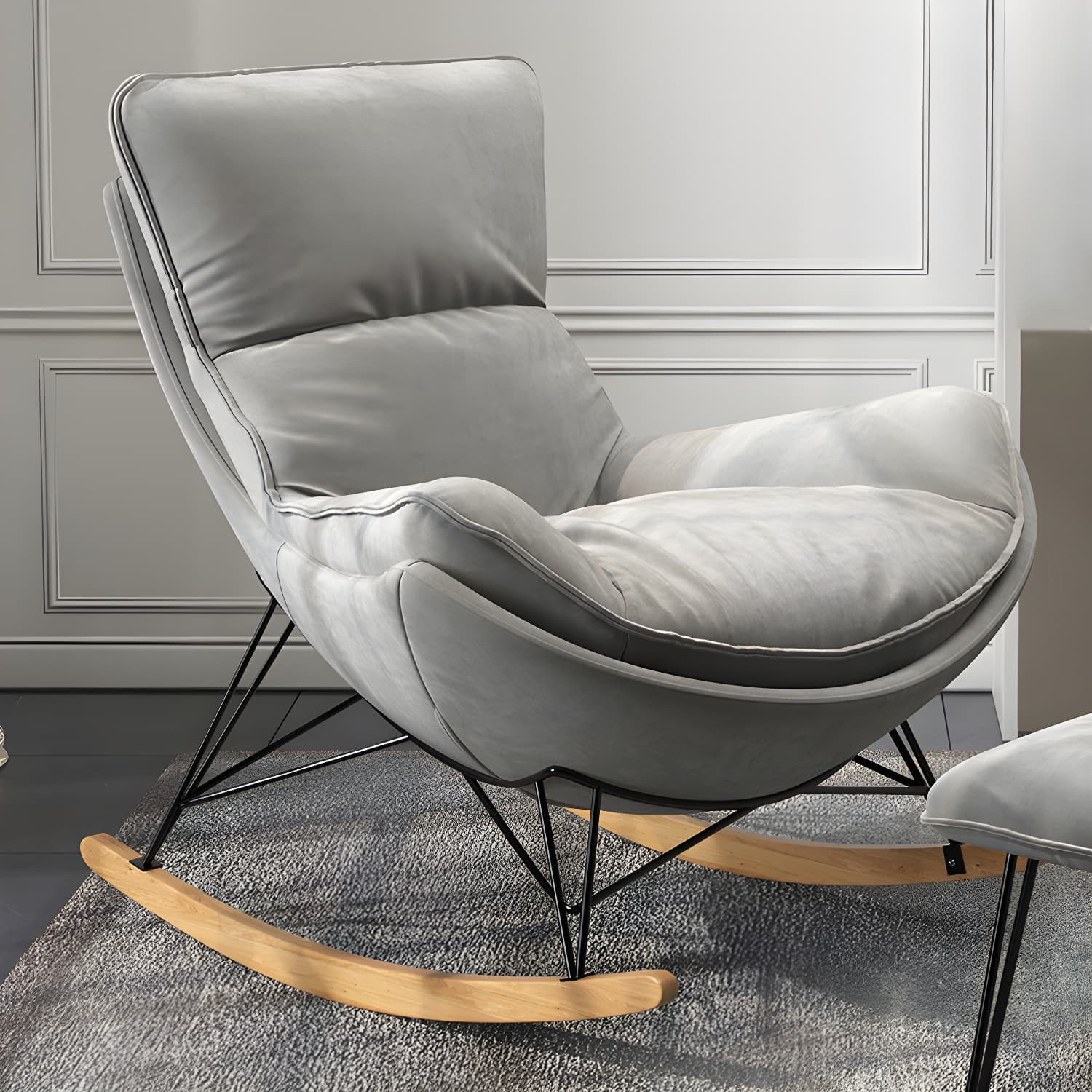 Contemporary Upholstered Rocker Chair Metal Frame Spindle Rocker Chair for Living Room - image 7