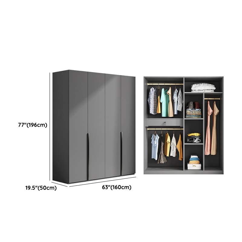 Contemporary Grey Wood Storage Wardrobe with Clothing Rod and Black Handles - image 11