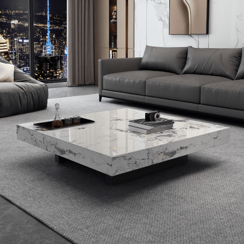 Contemporary Square Stone Top Sled Base Accent Table for Indoor Use - image 4