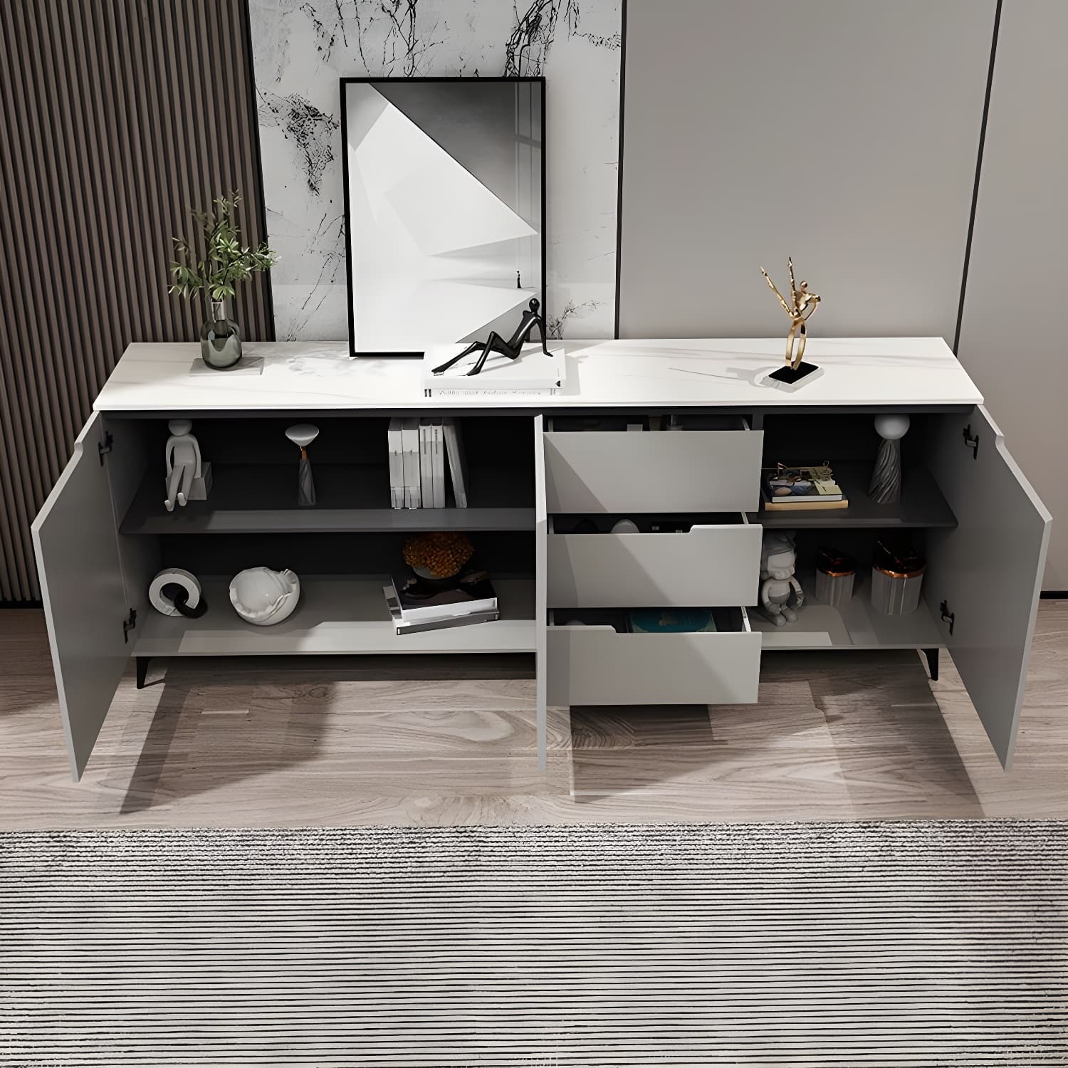 Modern Wood Sideboard with 3 Drawers and 3 Doors - Overall Dimensions 40cm W x 85cm H - image 8