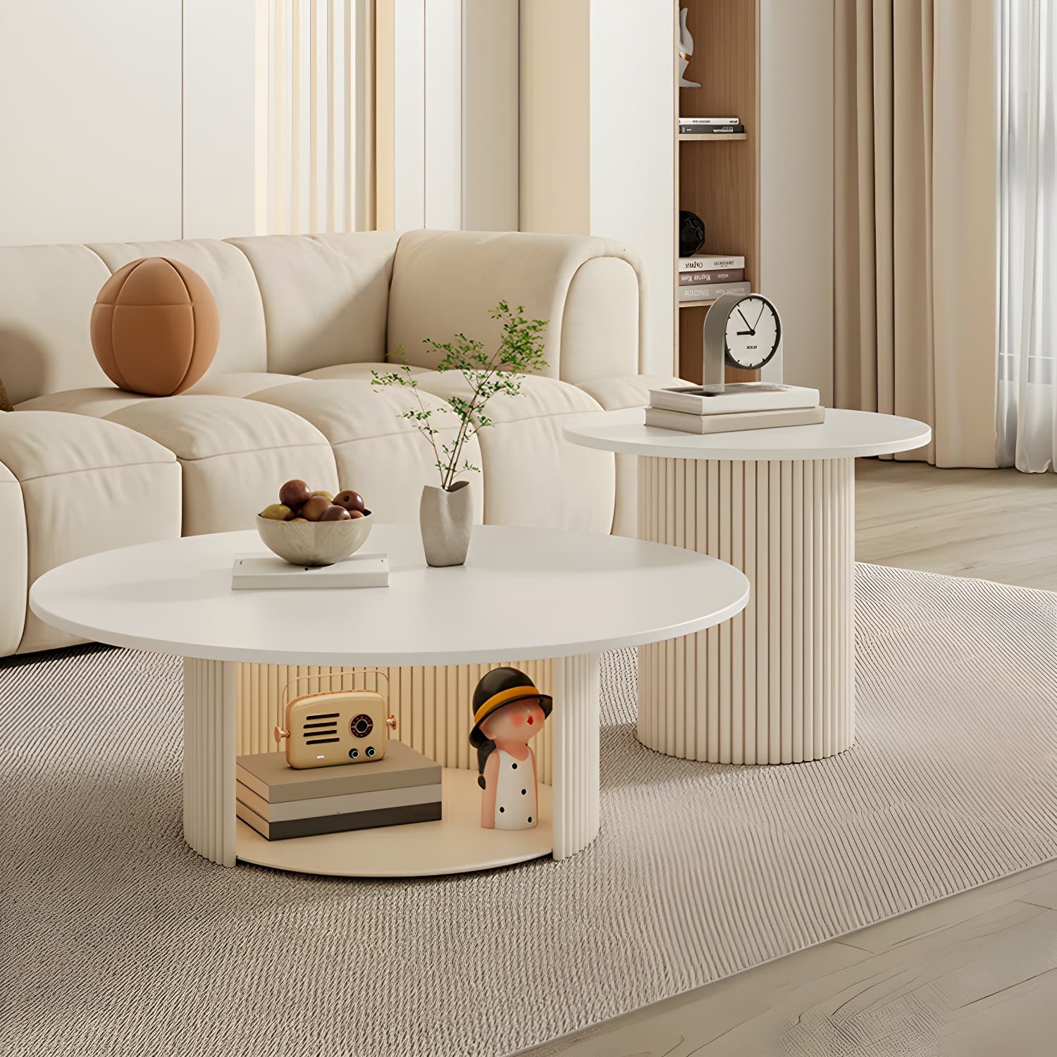 Round Nesting Coffee Tables Scandinavian Stone Top Steel Base - image 3