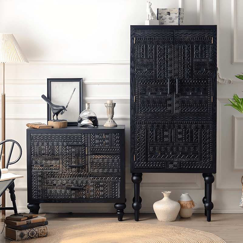 Old School Detached Natural Wood Utility Cabinet with Turned Leg for Parlor