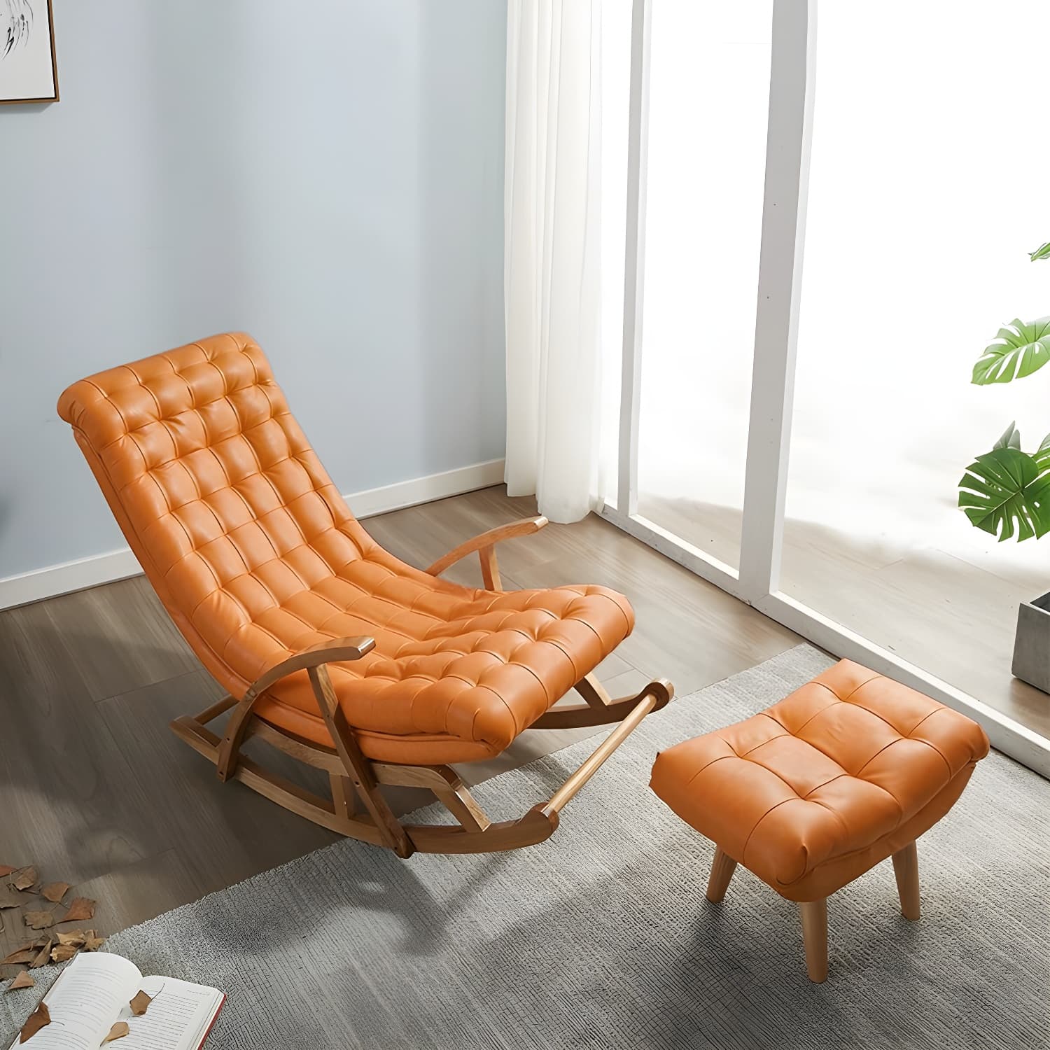 Stylish Upholstered Rocking Chair with Natural Wood Legs In Modern Design - image 10