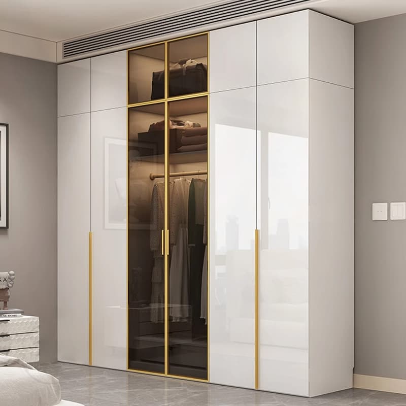 Chalk Minimalist Laminate Cabinet Armoire with Soft Close Drawer, Soft Close Door, Interior Shelves, and Clothing Rod