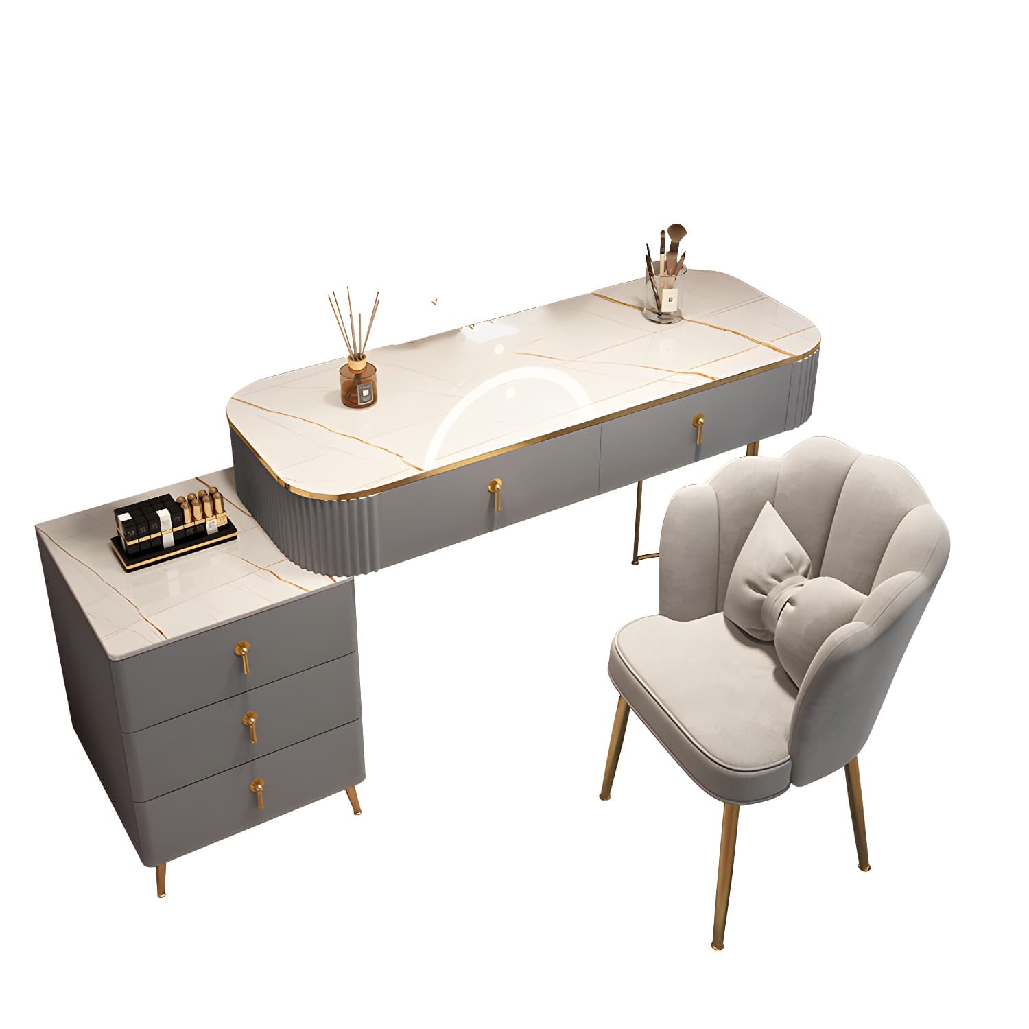 Contemporary Mirrored Wood Top Makeup Vanity Desk White/Gray Dressing Table - image 15