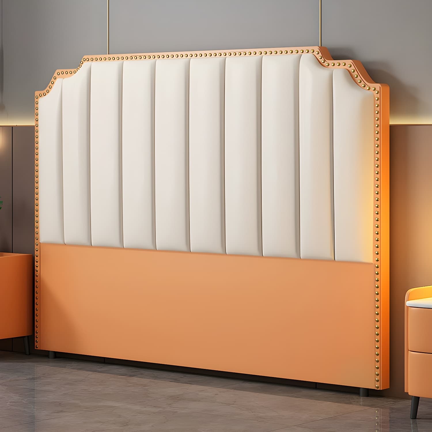 Modern Wood Panel Headboard Upholstered Sponge Fully in Lavish Gray Colors with Elegant Legs - image 7