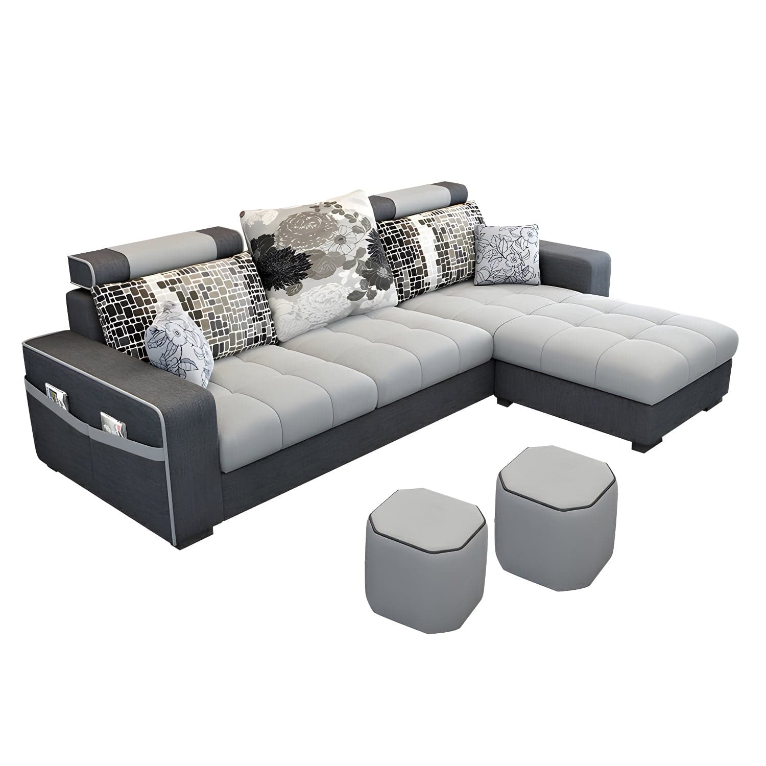 Modern L-Shaped Linen Sectional Sofa with Ottoman and Slipcover, Reversible Design - image 7