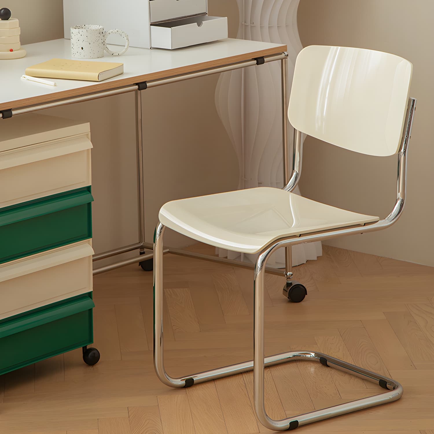Scandinavian Open Back Side Chair with Silver Metal Legs in Plastic & Acrylic for Kitchen & Dining - image 10