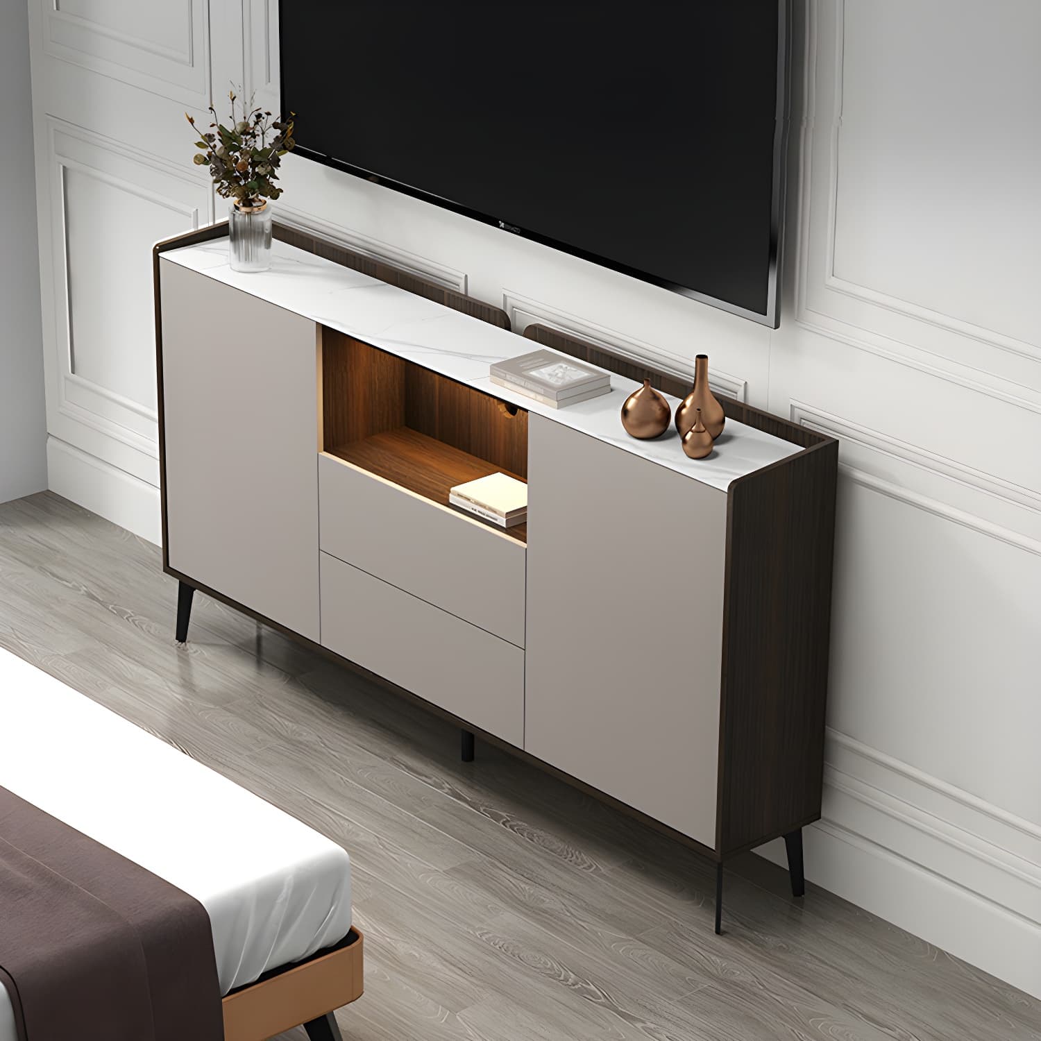 Contemporary Style Stone TV Stand 2 Doors and 2 Drawers TV Cabinet - image 6