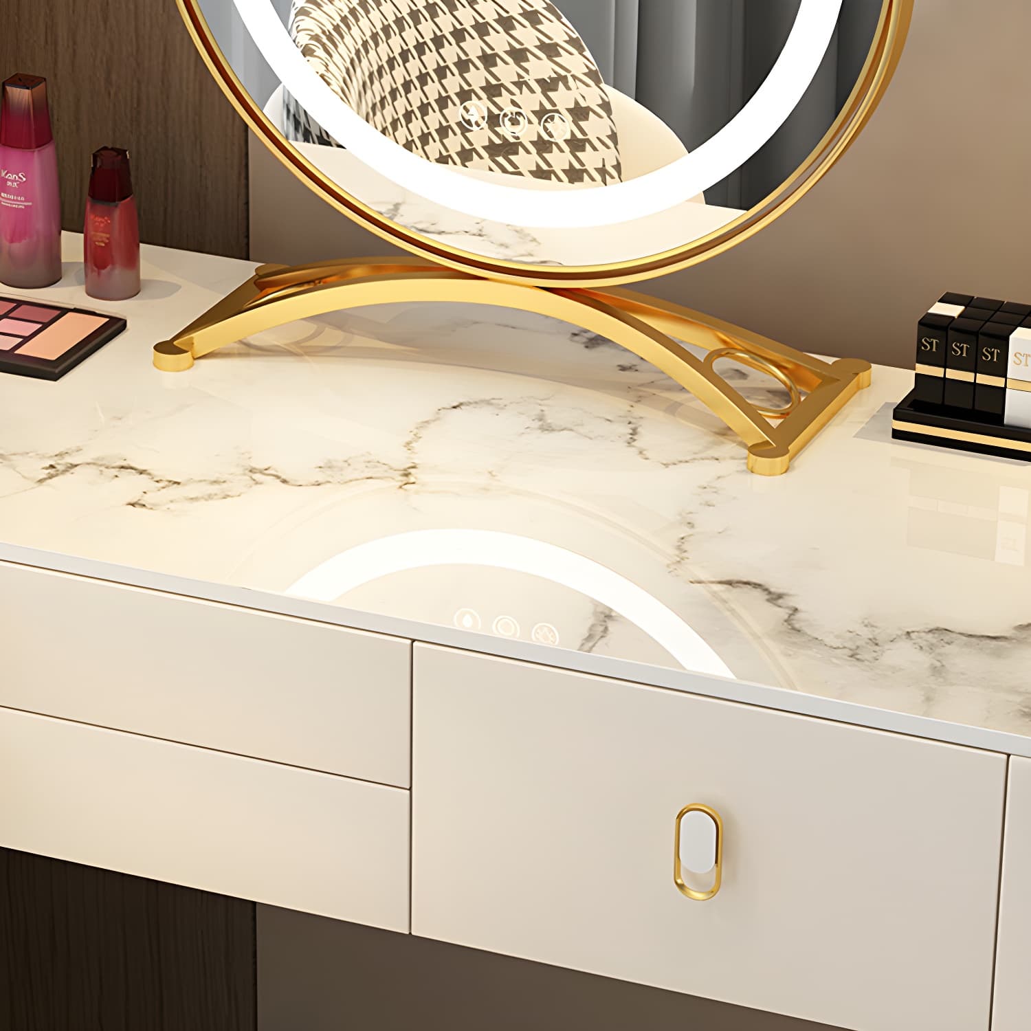 Solid Wood Vanity with 6 Storage Drawers Makeup Vanity Desk with Stool and Mirror - image 13