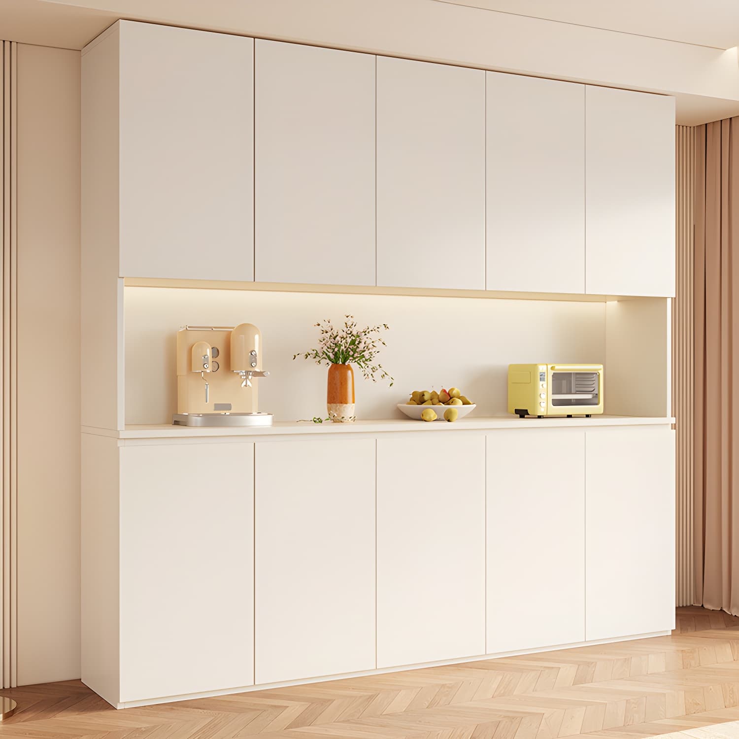Modern Wood Buffet Cabinet with Open Storage and Cabinets Included - image 5