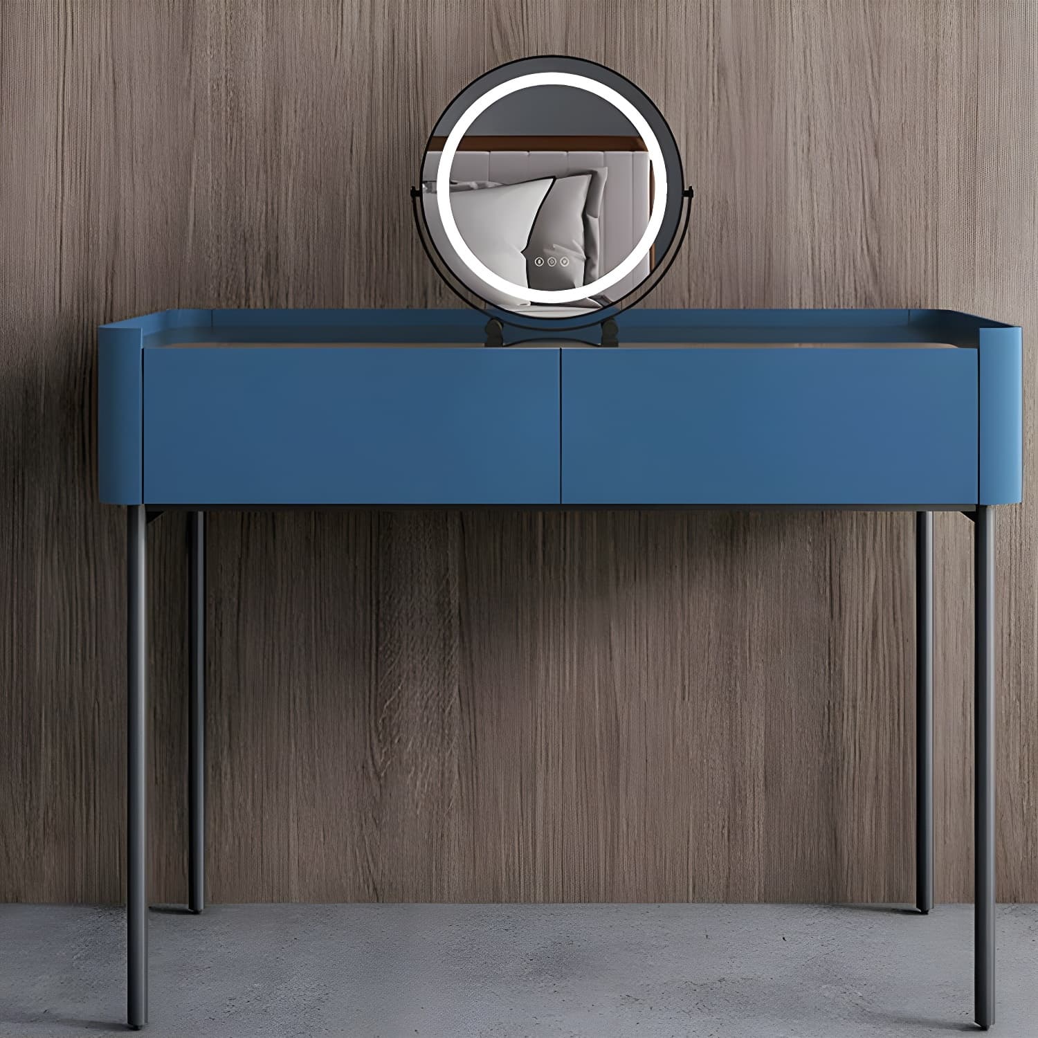 Modern Wooden Makeup Vanity with Glass Table Top & Drawers & Jewelry Storage