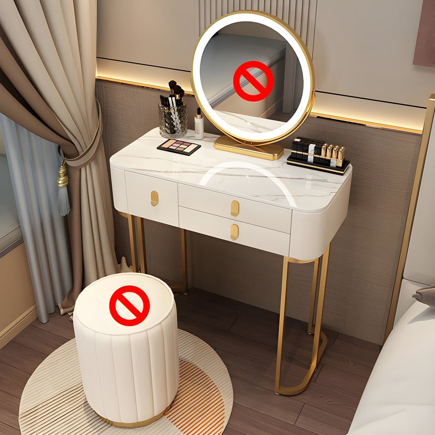 Lighted Mirror Vanity Dressing Table Bedroom Makeup Vanity with Drawer - image 3
