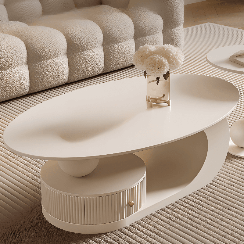 White/Midnight Black Scratch-proofed Oval Sintered Stone Board Game Coffee Table with Abstract Base and 1 Drawer for Living Room - image 5