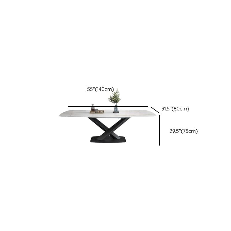 Rectangular Slate Stone Dining Table Set with Stump Base, Padded Chair, and Back in White - image 7