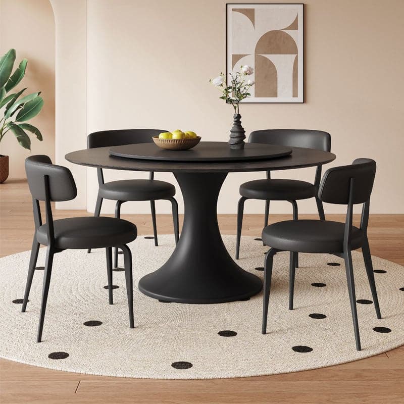Circular Slate Dining Table Set with Stump Base, Back Seats for 6 or 4, in Espresso