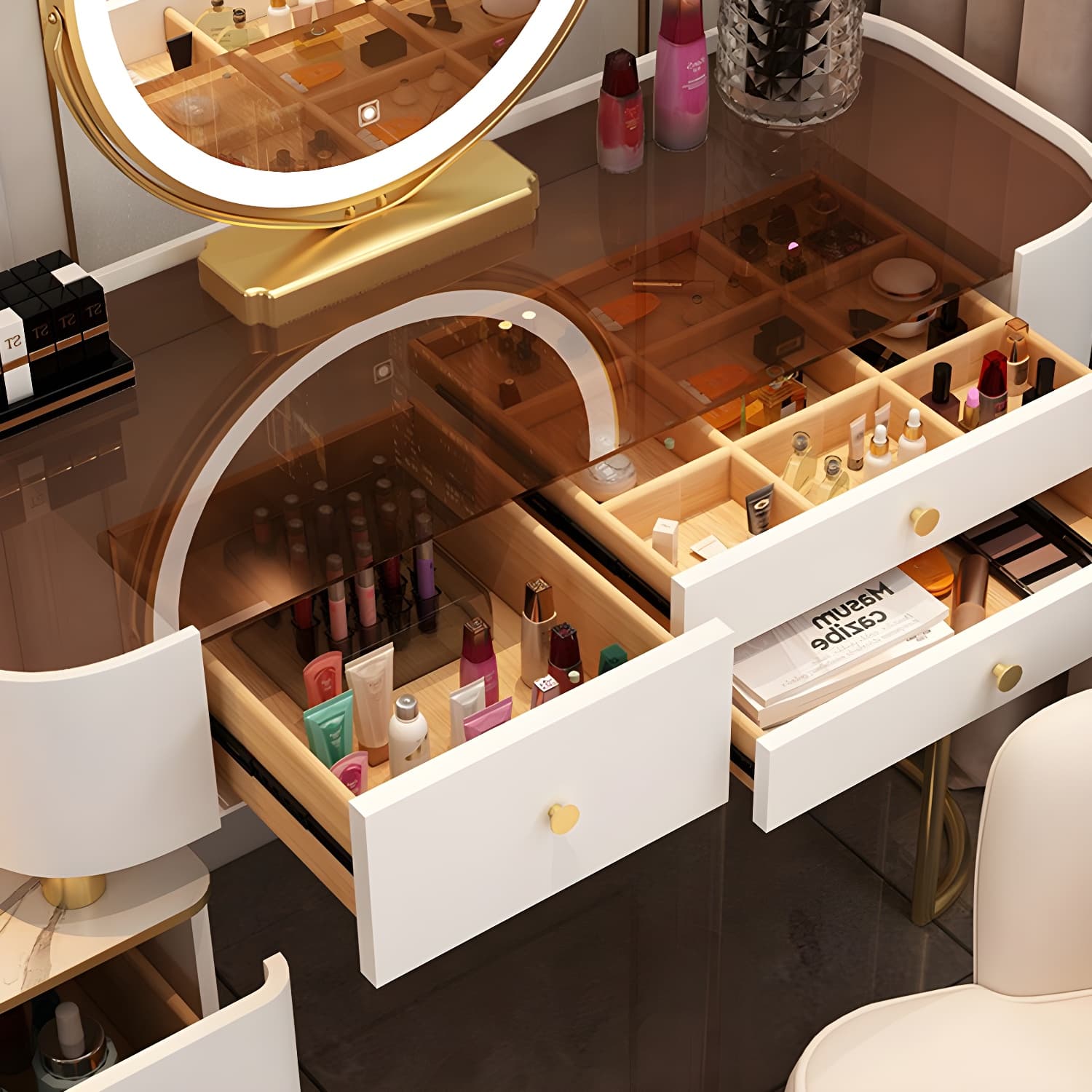 Contemporary Glass Top Vanity Dressing Table With 4/5 Drawers - image 10