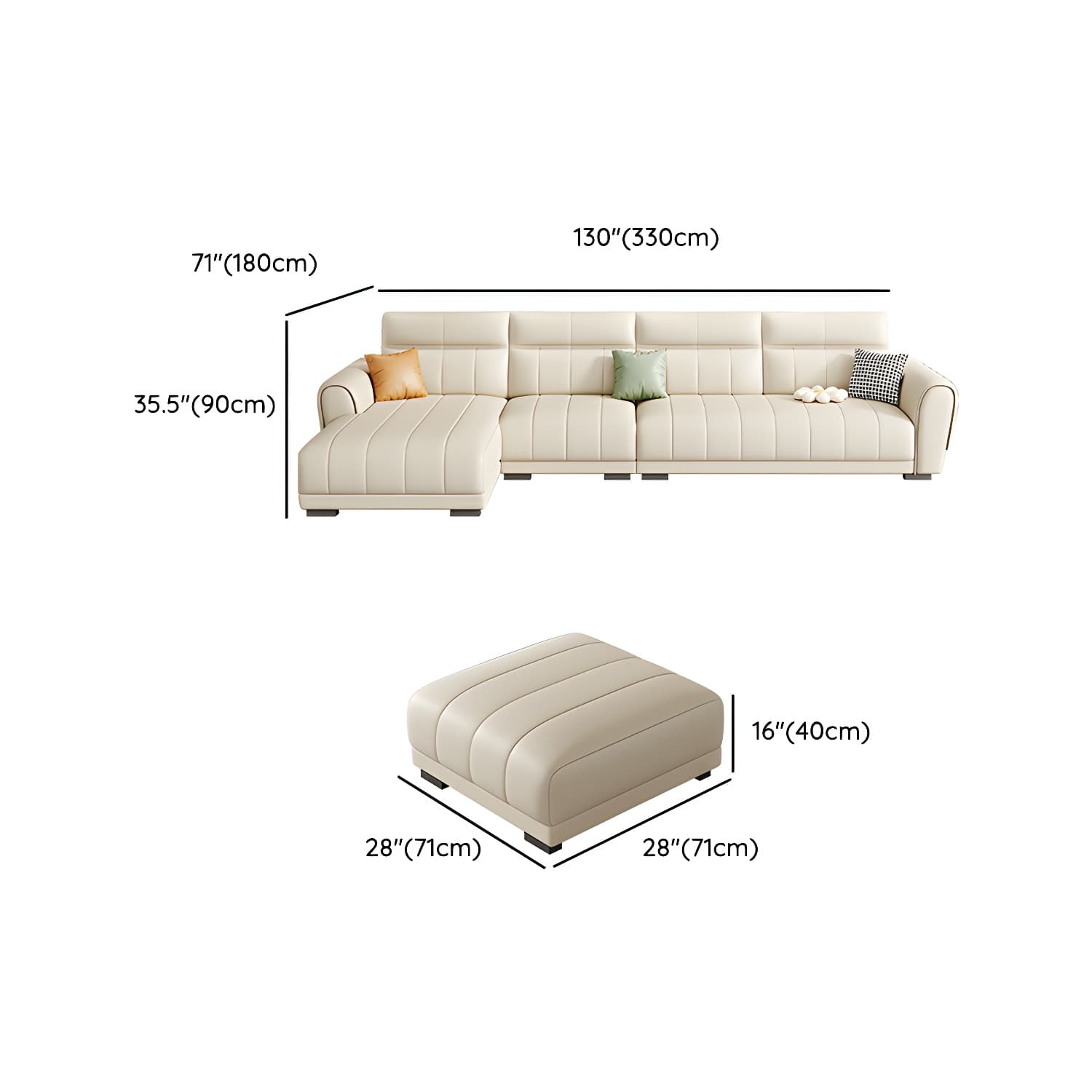 Scandinavian Wood Frame Beige Faux Leather Sectional with Cushion Back - image 26