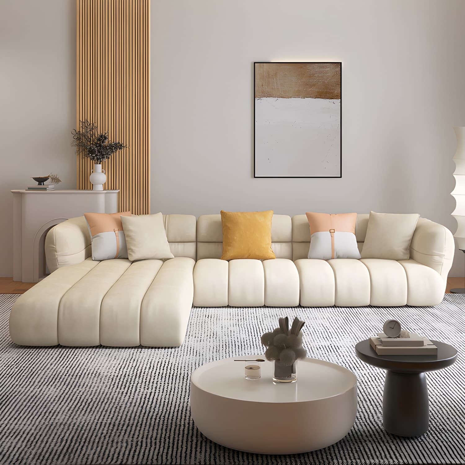 Stylish Beige L-Shape Sectional Sofa Chaise with Storage Included