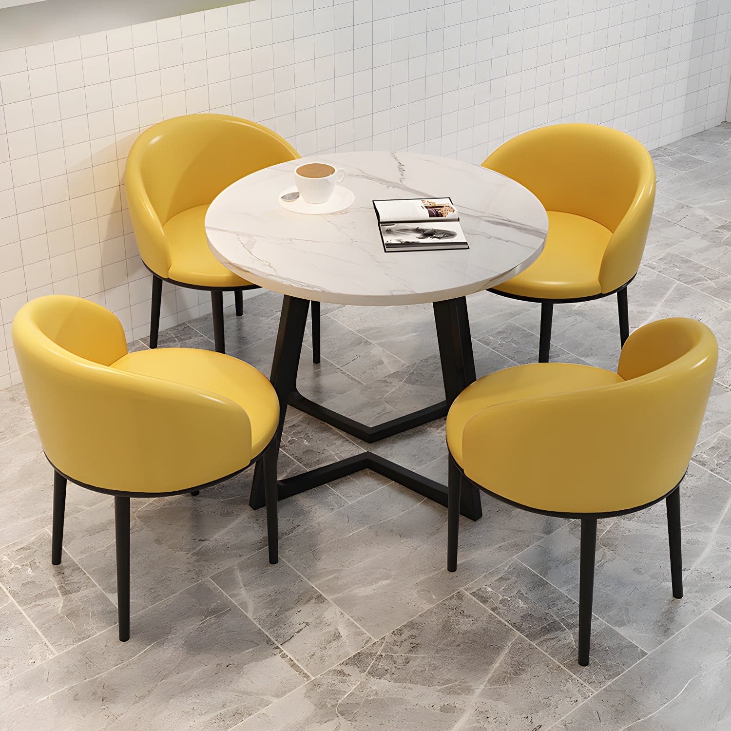5 Piece Round Shape Contemporary Dining Room Chair and Table Set - image 9