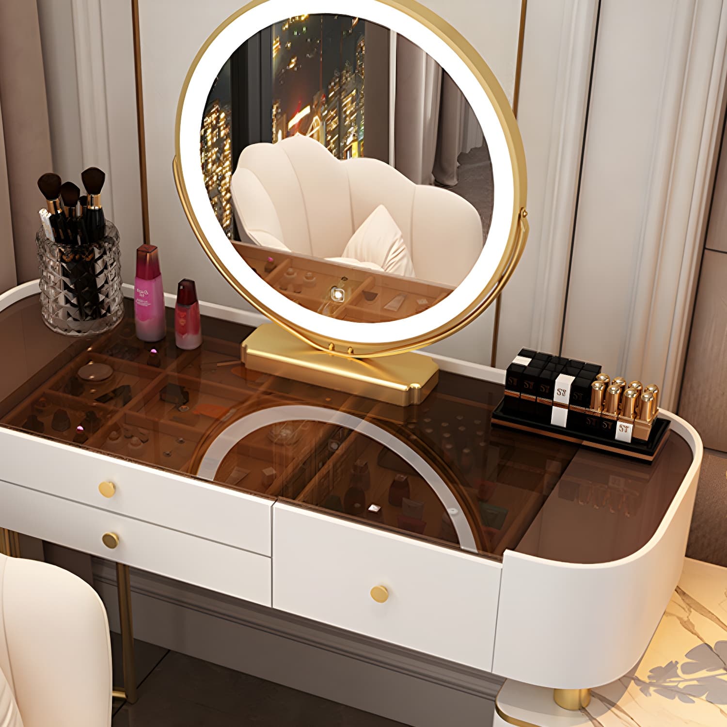 Glass Top Makeup Vanity Storage Box Vanity Dressing Table for Bedroom - image 12