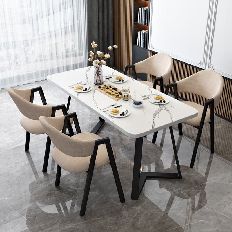 Dining Table Set with Recycled Wood Sleighing Base, Padded Chair, Back and Armrest, 5-piece in White - image 5