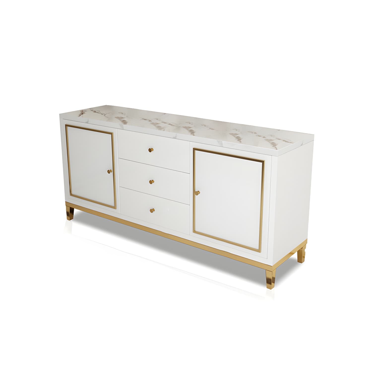 Enclosed Storage Media Console Glass TV Stand Console with Drawers - image 5