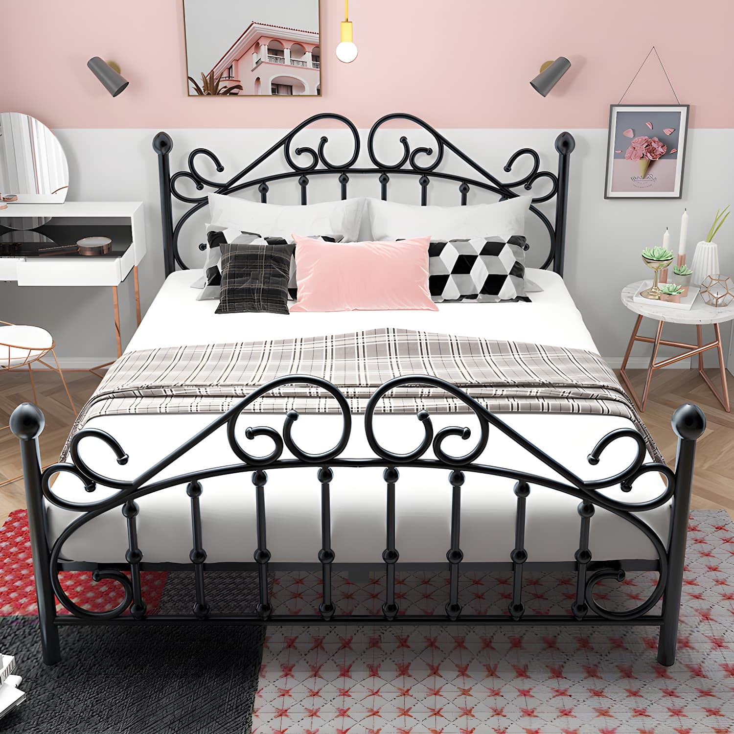 Industrial Style Metal Standard Bed Indoor with Headboard and Tail