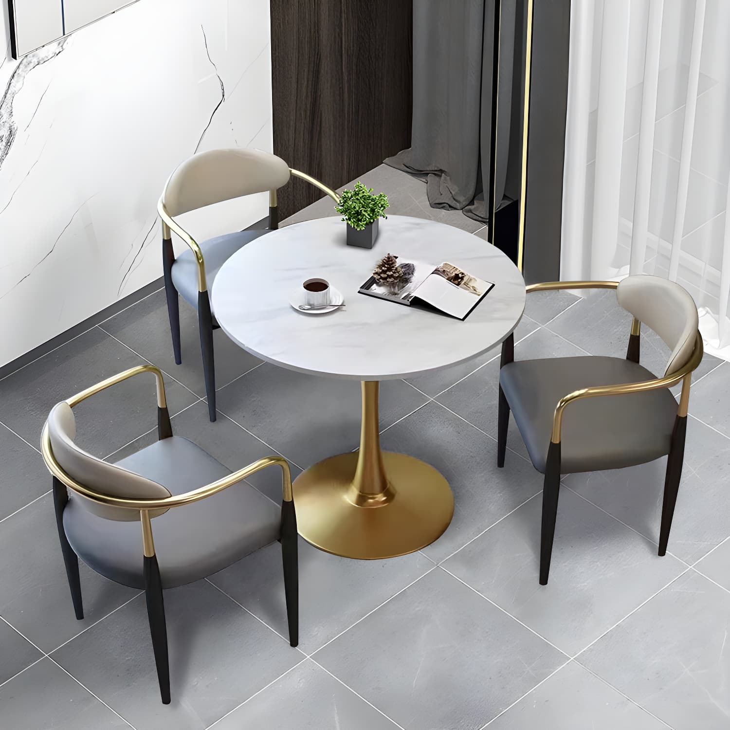 Modern Style Arm Chair Open Back Dining Chair with Metal Legs - image 8