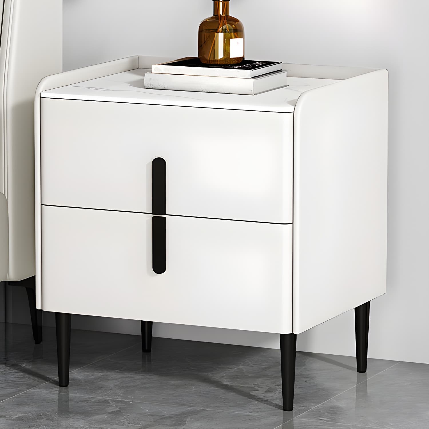 Stone Accent Table Nightstand Modern Bedside Cabinet for Bedroom - image 16