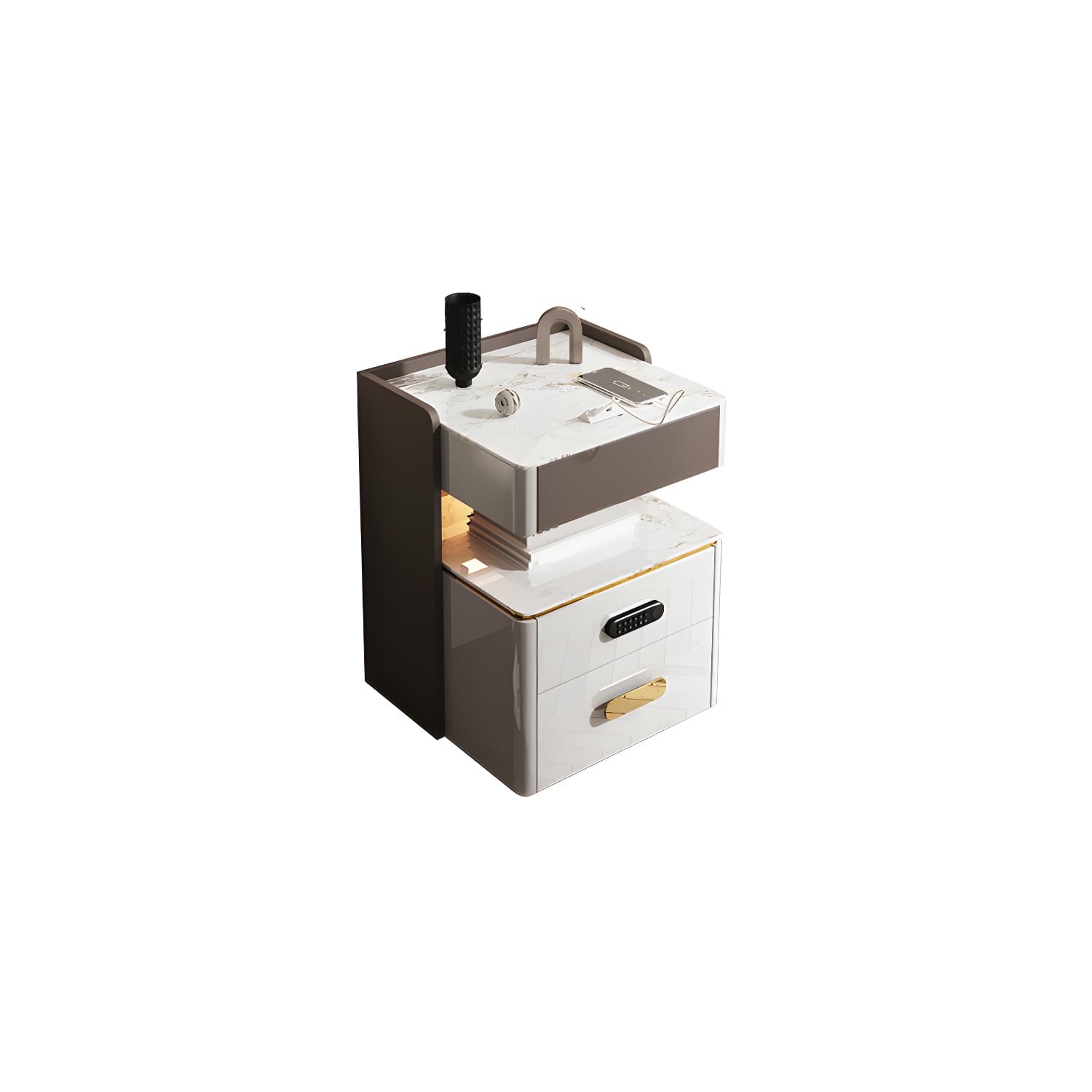 3-Drawer Nightstand with USB charging 21.65" Tall Faux Leather Nightstand - image 17