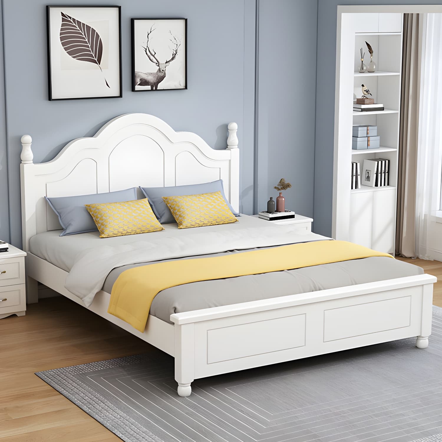 Modern Wooden Scratch Resistant White Headboard Bed with Drawers - image 12