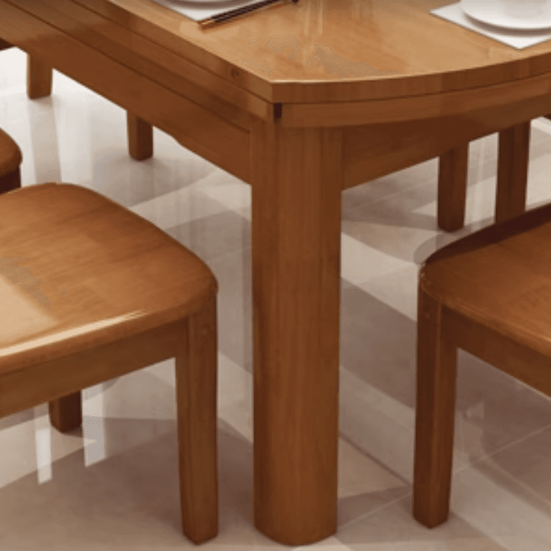 Dining Table Set with Rounded Wood Slab Top, 4 Legs, Drop Leaf, Back Seat, in White/Auburn/Amber Color - image 9