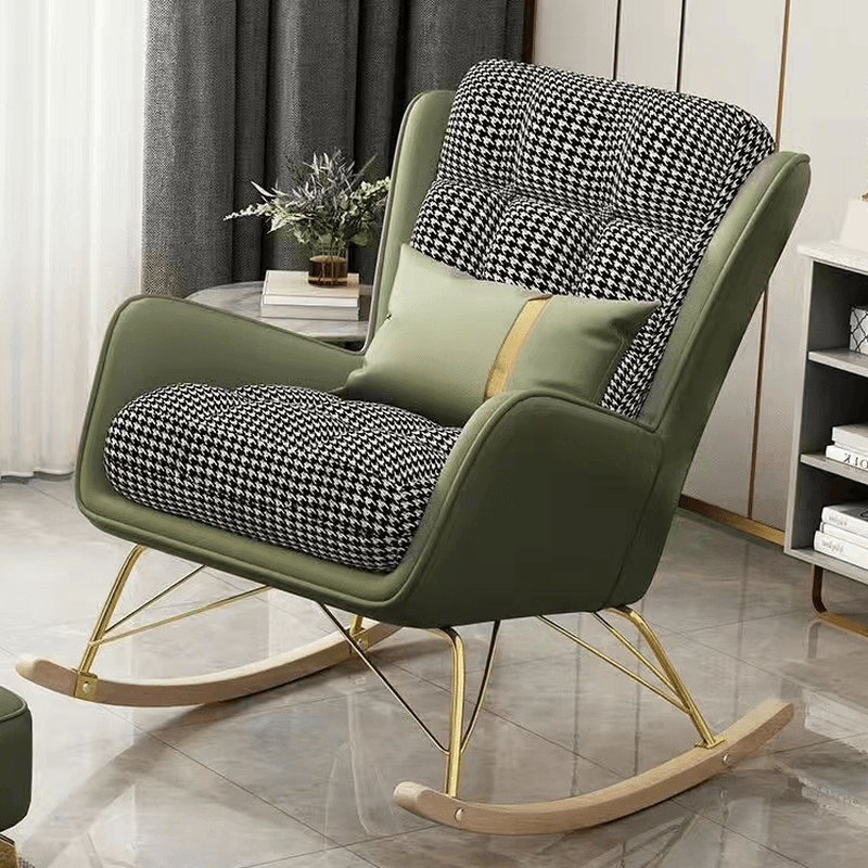 2 Piece Set Simplistic Lime Green/Auburn/Apricot Color Scratch-defiant Upholstered Rocking Accent Chair with Track Arm & Footstool - image 3