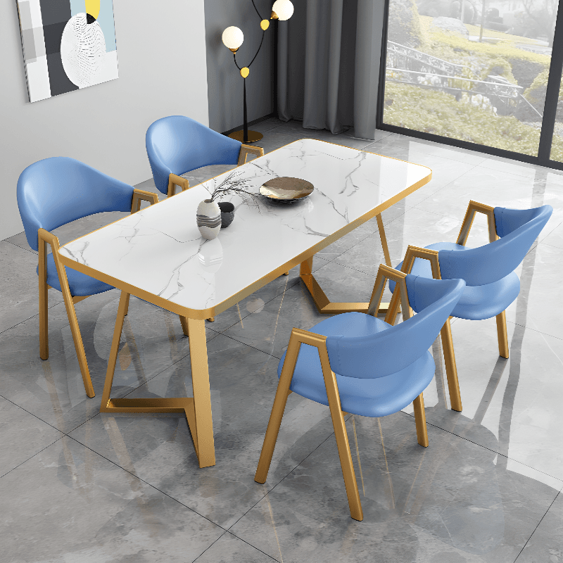 Luxurious Dining Table Set with Sleighing Base, Padded Chair with Back and Armrest, 5-piece White Finish - image 5
