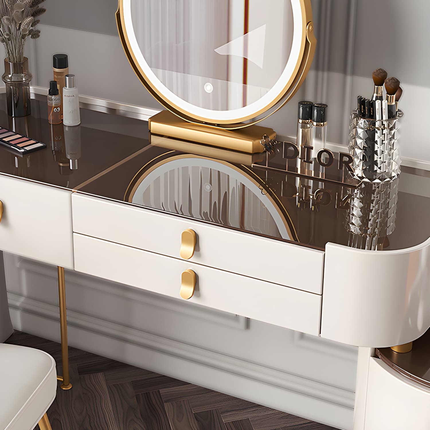 Glass/Stone Dresser Modern Make-up Vanity with 5/6 Storage Drawers - image 11