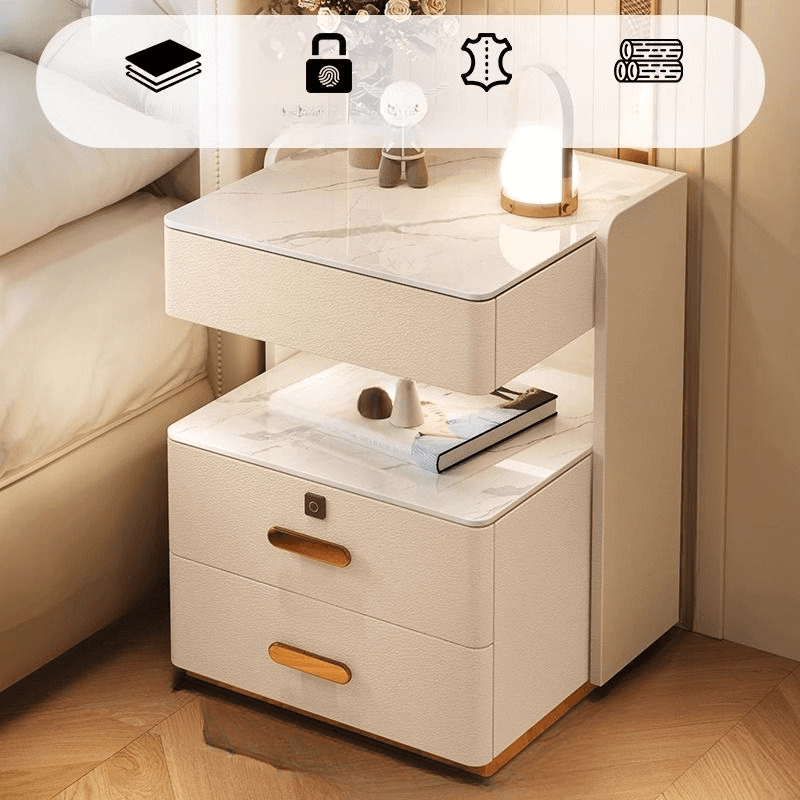 Modern Simple Style Nightstand With Drawer Storage, Stone Countertop, and Integrated Lighting - image 7