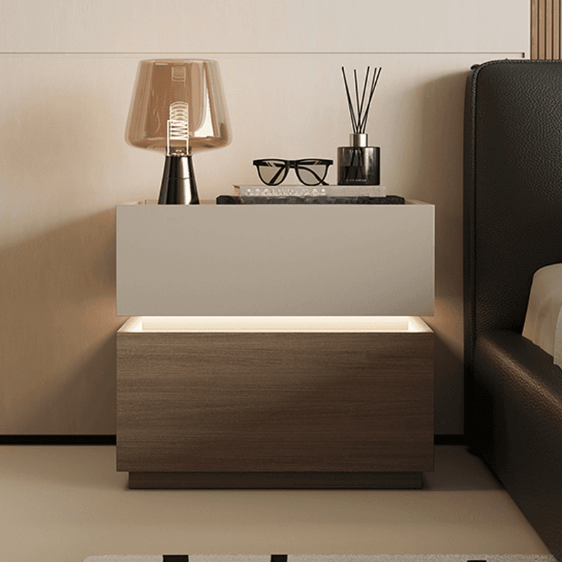 Organic Modern Nightstand With Drawer Organization with Glass Countertop and Illuminating Lighting - image 9