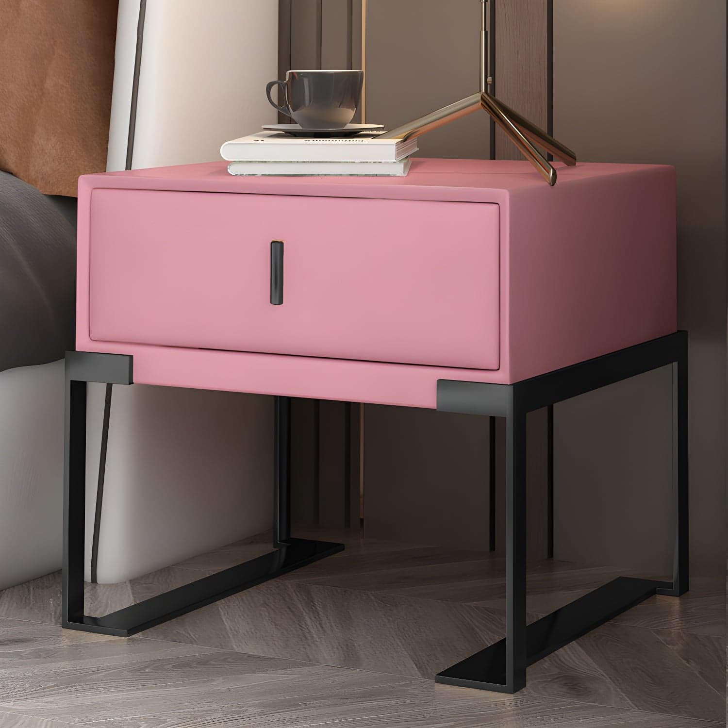 Faux Leather Nightstand 1-Drawer 21 Inch Tall Modern Legs Included Night Table - image 17