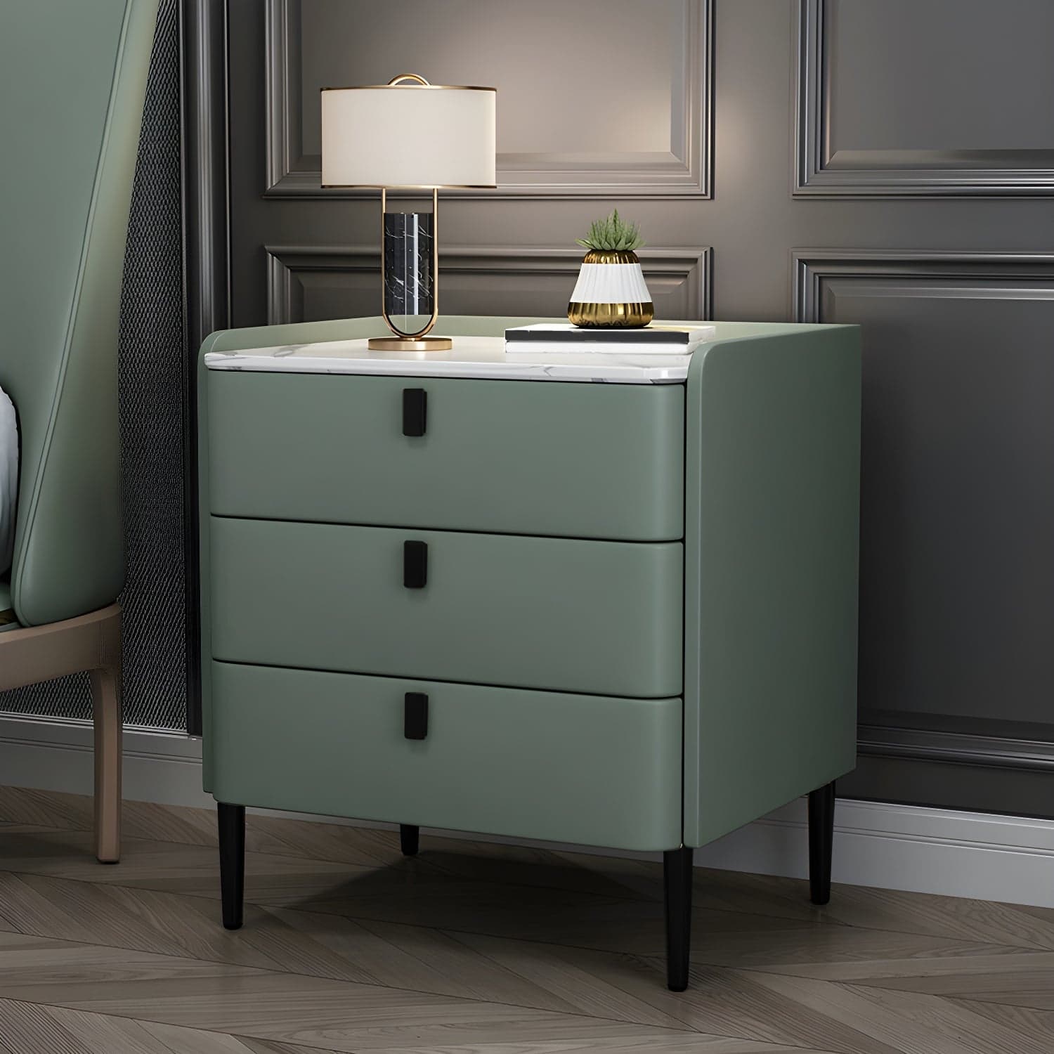 Glam Style Sintered Stone Top Drawer Storage Nightstand for Bedroom - image 3
